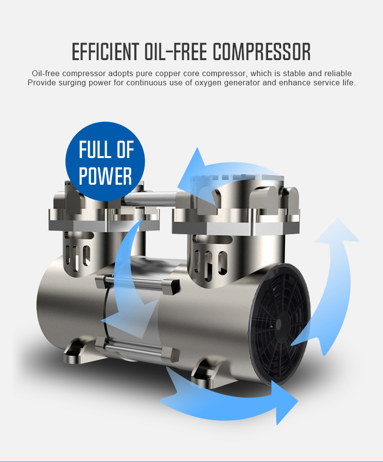 Oil-free compressor for oxygen concentrator